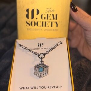 The Gem Society Silver and Turquoise Hexagon Necklace